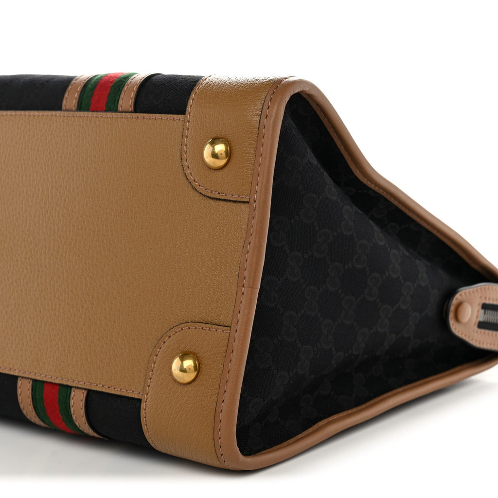 Monogram Textured Dollar Calfskin Web XL Bauletto Duffle Top Handle Bag Black Koi Beige