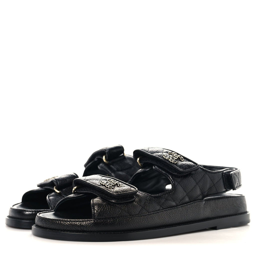 Grained Calfskin Velcro Dad Sandals 39.5 Black