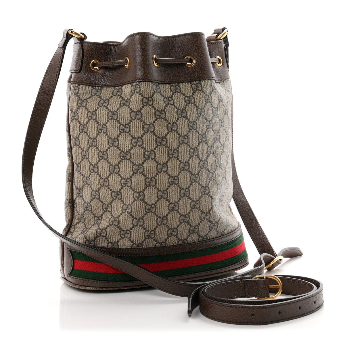 GG Supreme Monogram Web Ophidia Bucket Bag Brown