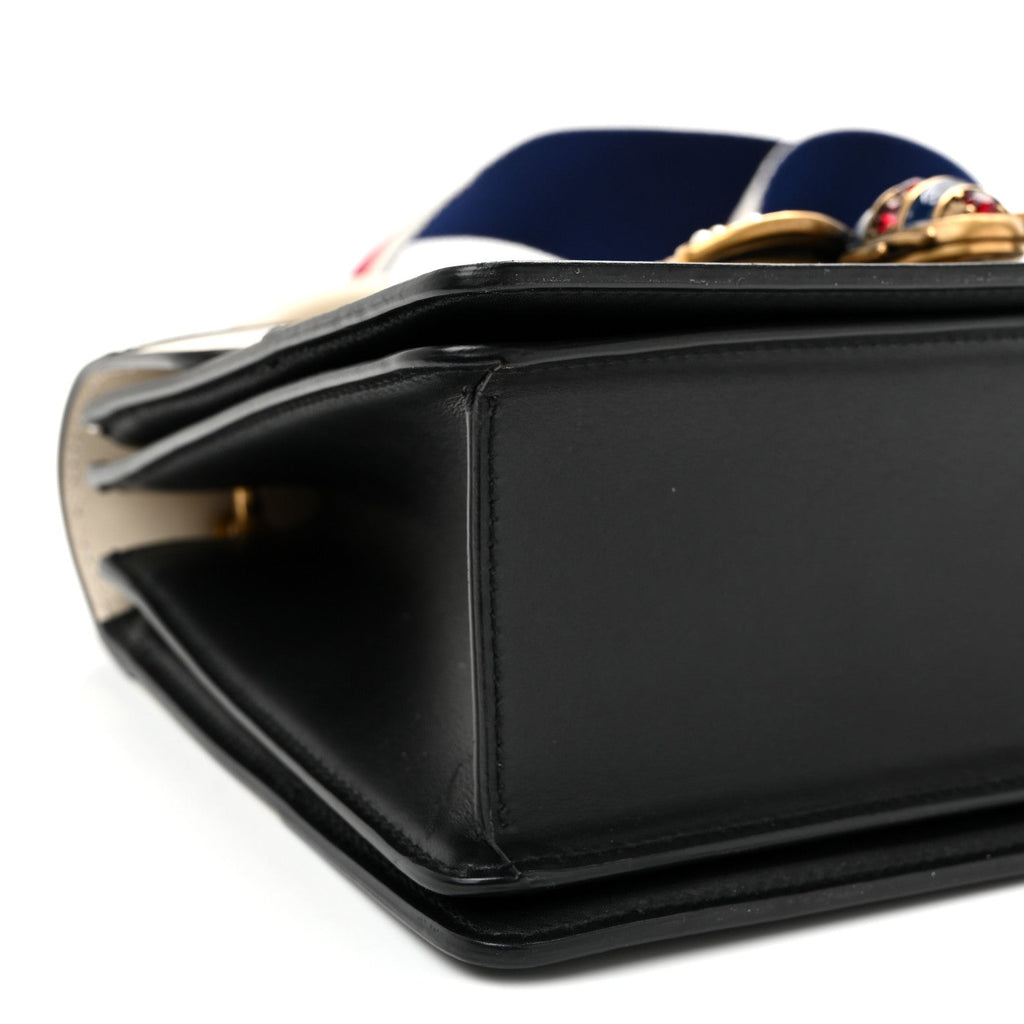 Calfskin Sylvie Web Small Queen Margaret Top Handle Bag Black White