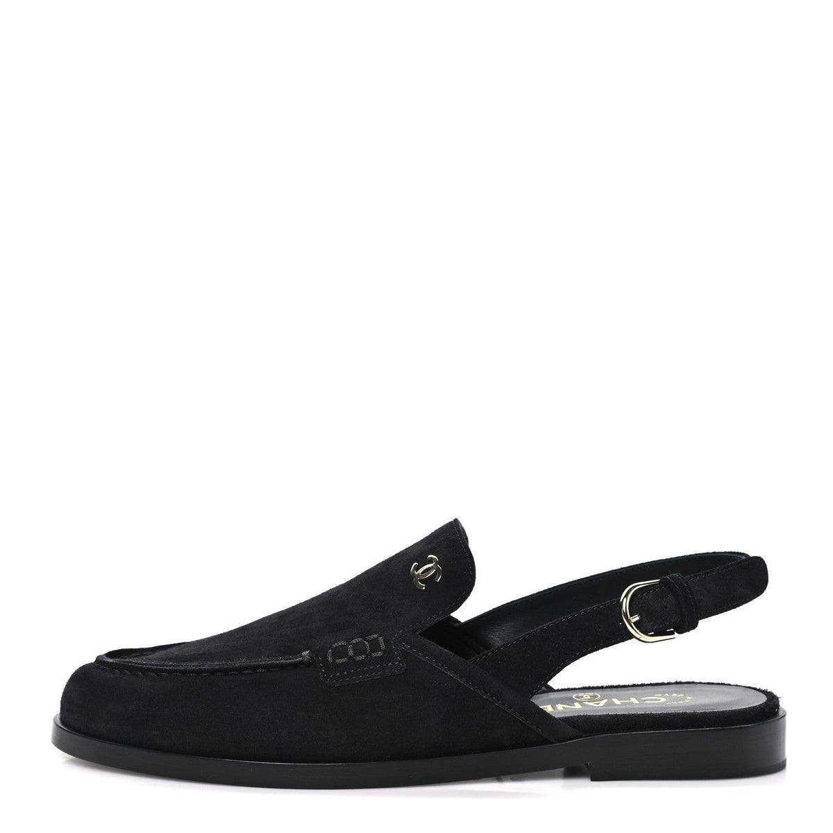 Suede Calfskin Slingback Loafers 38 Black