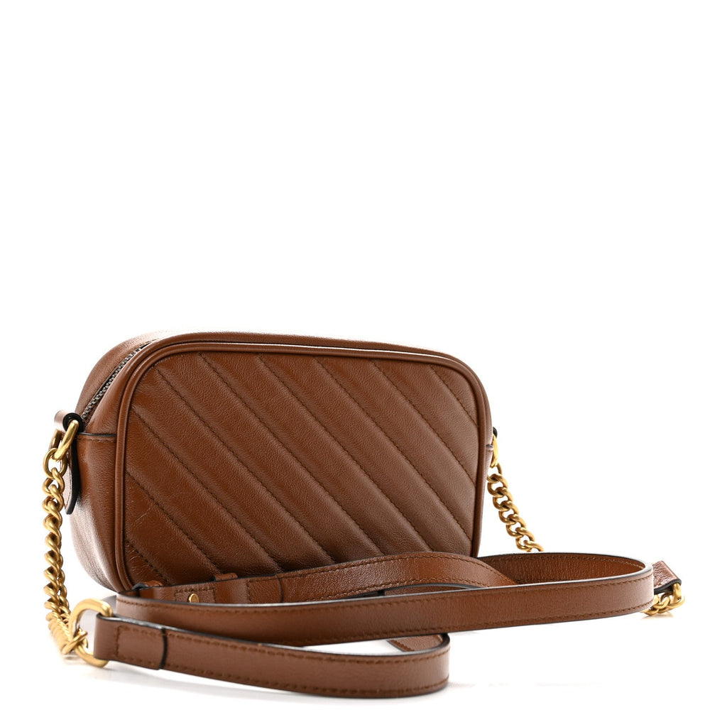 Glazed Calfskin Matelasse Diagonal Mini GG Marmont Chain Shoulder Bag Cuir