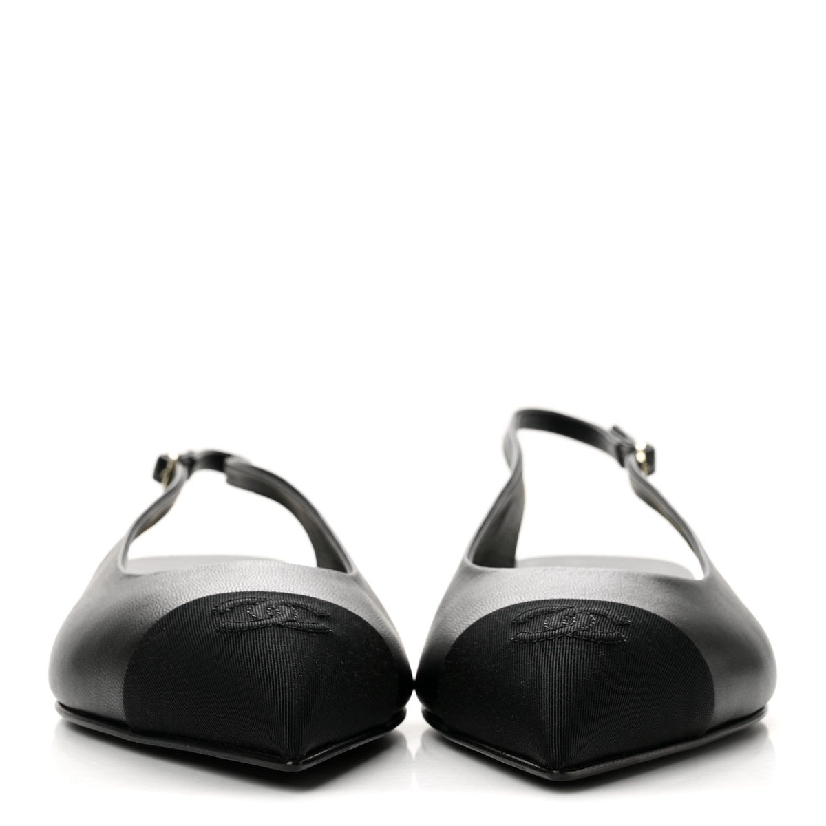 Goatskin Grosgrain Pointed Toe CC Slingback Flats 39 Black