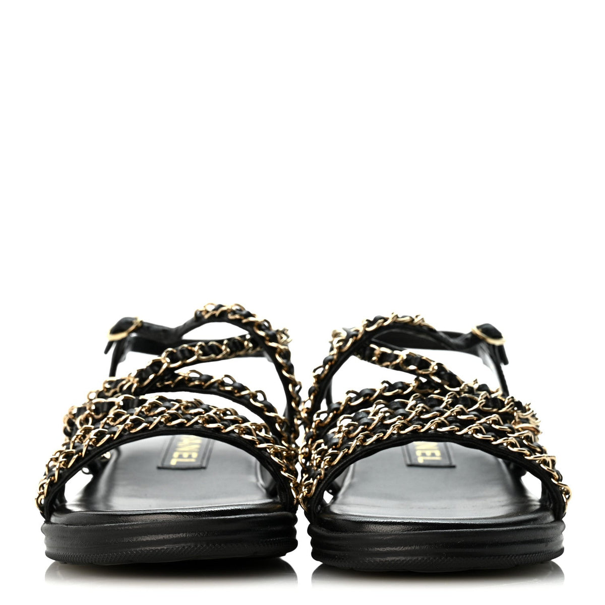 Lambskin Metal Chain Ankle Strap Sandals 36.5 Black