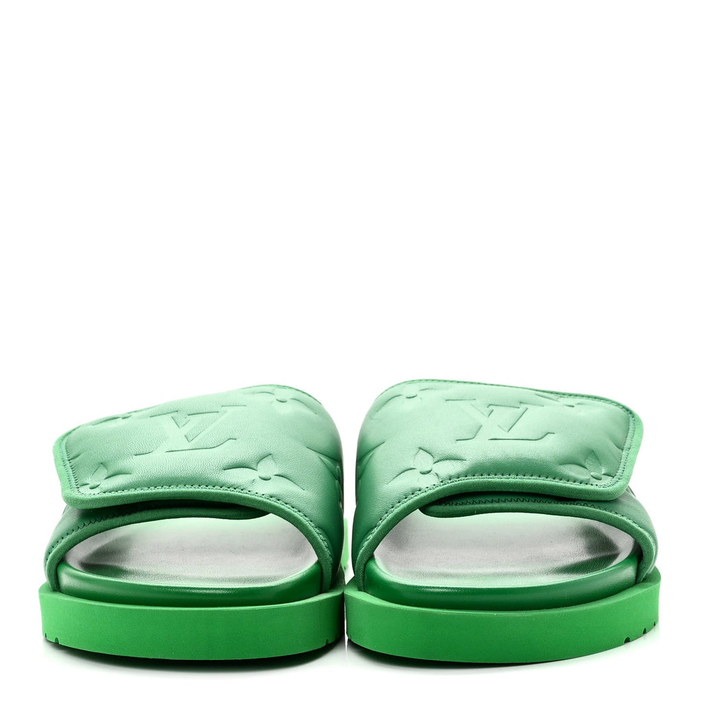 Embossed Monogram Pool Pillow Comfort Mules 9 Green