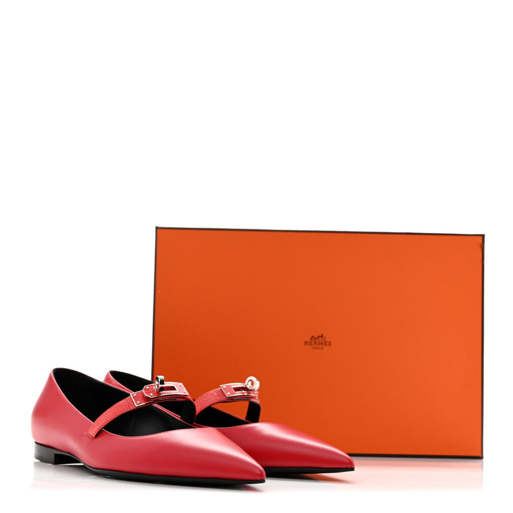 Lizard Calfskin Brillante Kelly Ballet Flat  38 Rouge Vif