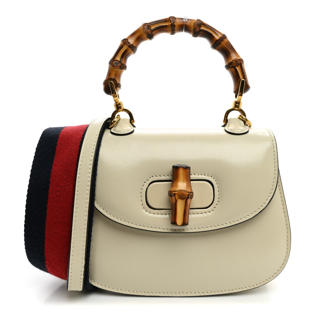 Boarded Dyana Lux Calfskin Web Mini Bamboo 1947 Top Handle Bag Mystic White