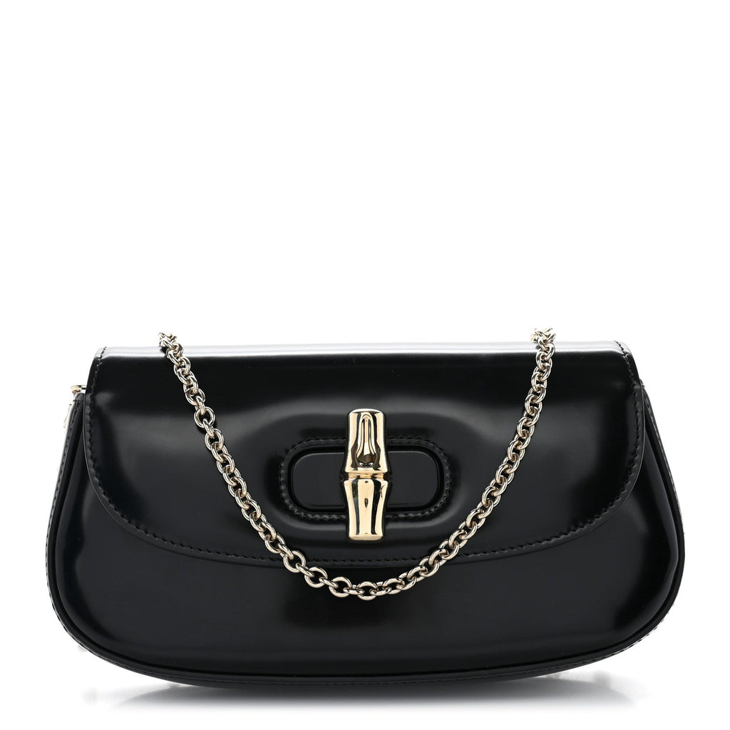 Shiny Calfskin Small Bamboo Night Bag Black