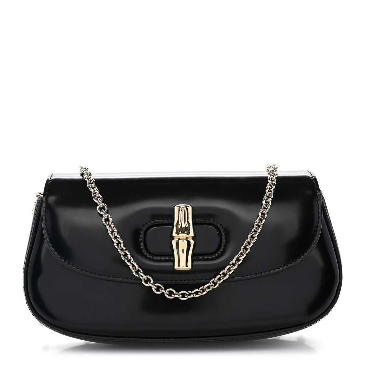 Shiny Calfskin Small Bamboo Night Bag Black