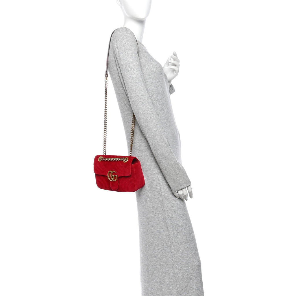Velvet Matelasse Mini GG Marmont Shoulder Bag Hibiscus Red