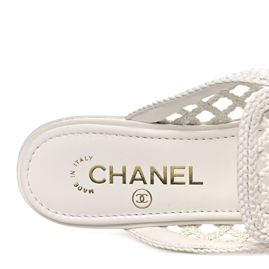 Braided Lambskin Mule Sandals 37 White