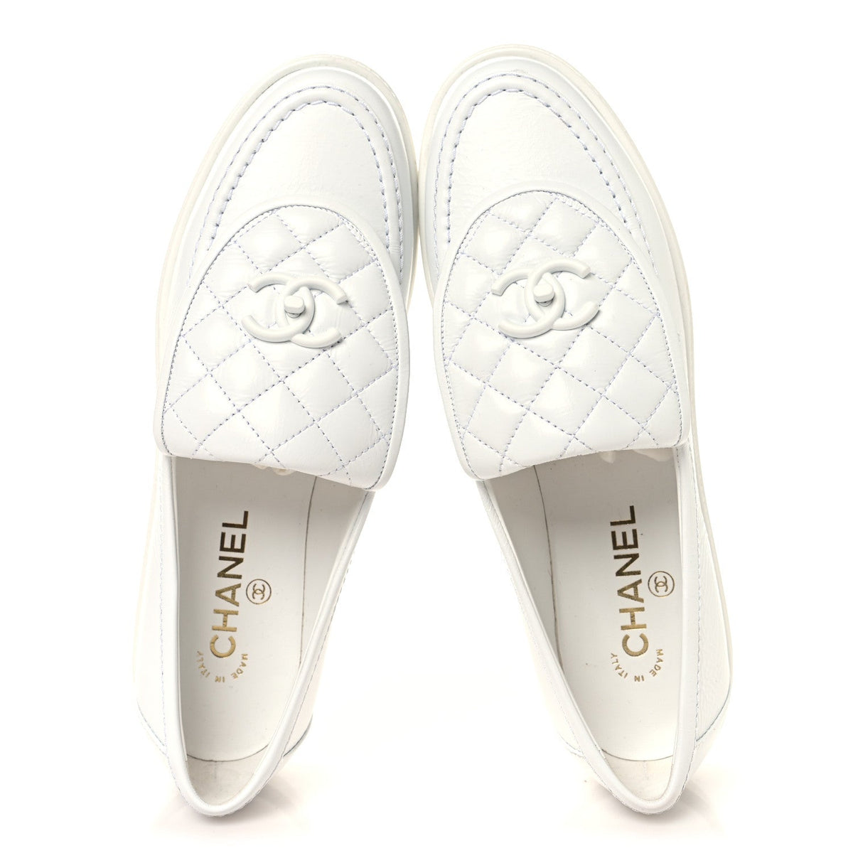Crumpled Lambskin Quilted CC Turnlock Loafers 40 White