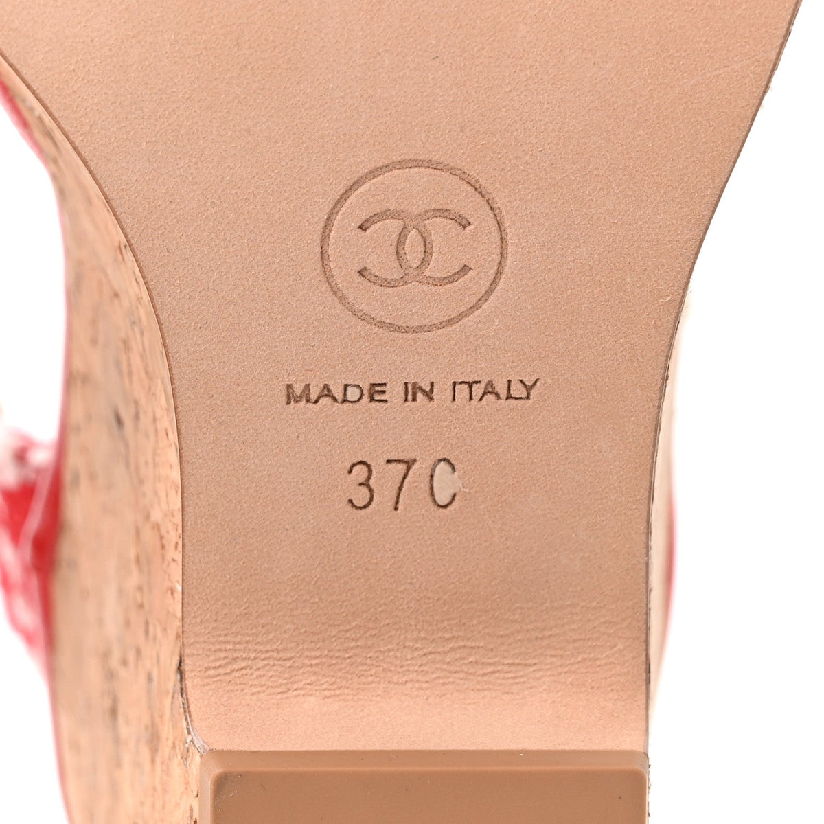 Cotton Tweed Cork CC Wedge Sandals 37 Red White