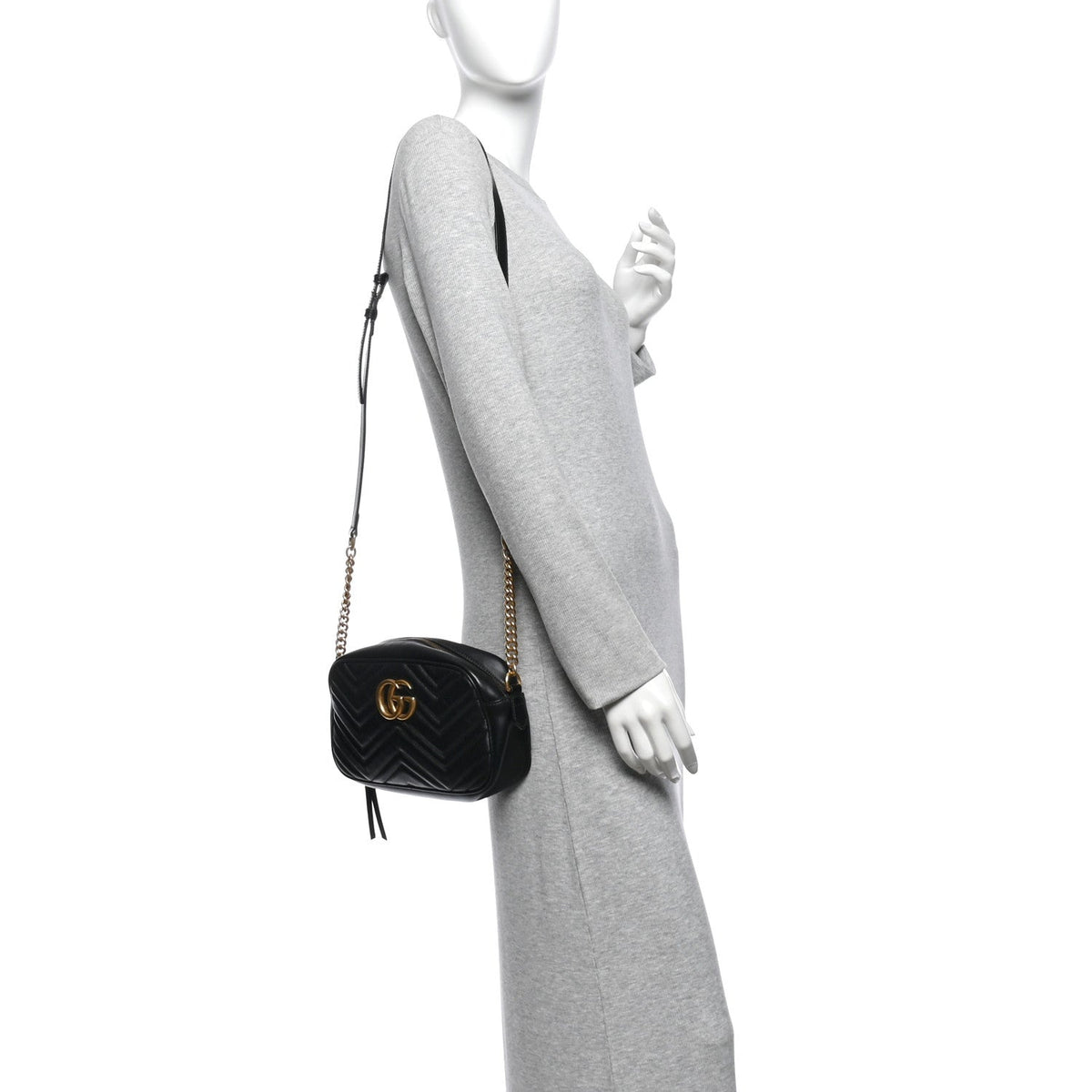 Calfskin Matelasse Small GG Marmont Chain Shoulder Bag Black