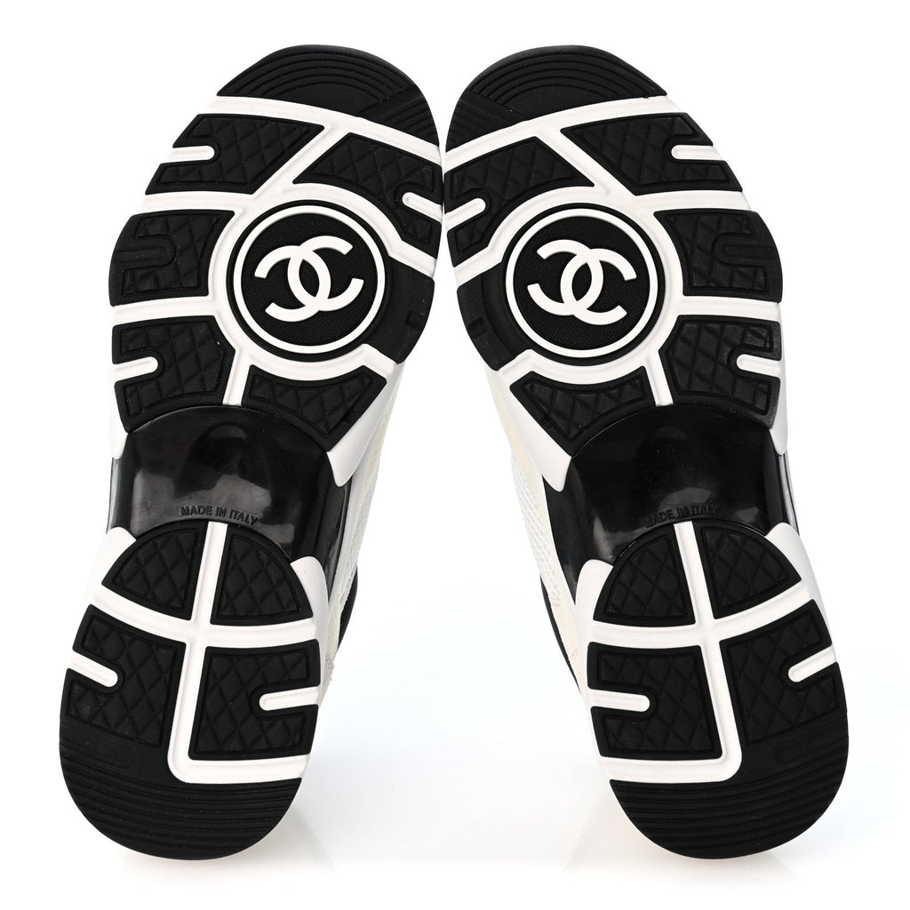Mesh Suede Calfskin Grained Calfskin Womens CC Sneakers 37.5 White Black