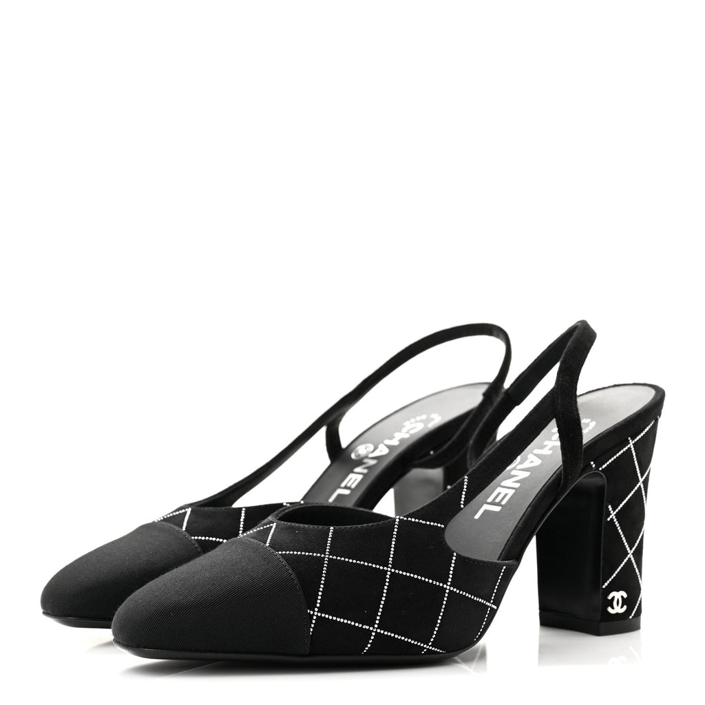 Suede Kidskin Cap Toe CC Slingback Pumps 37.5 Black Silver