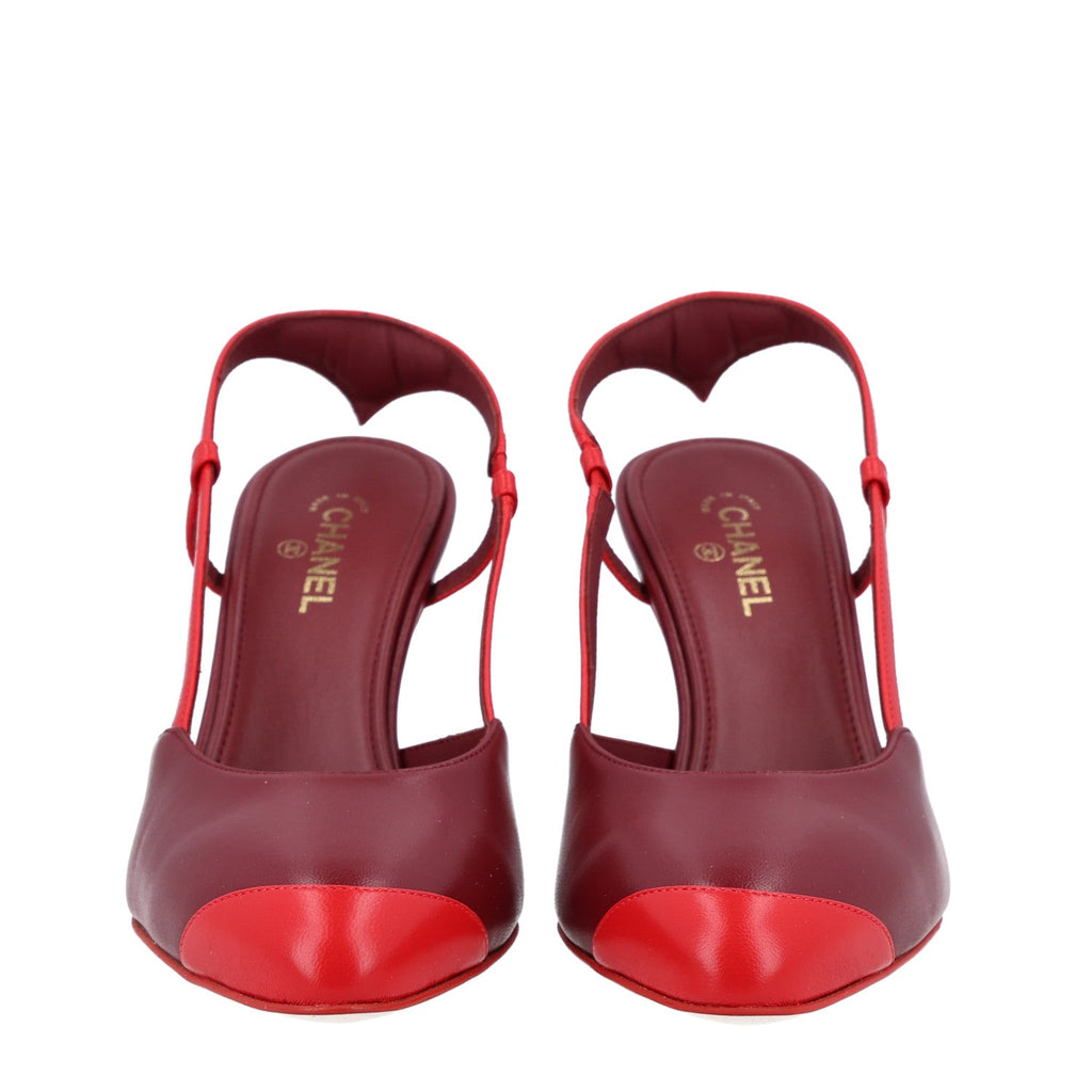 Lambskin Cap Toe CC Slingback Pumps 37 Burgundy Red