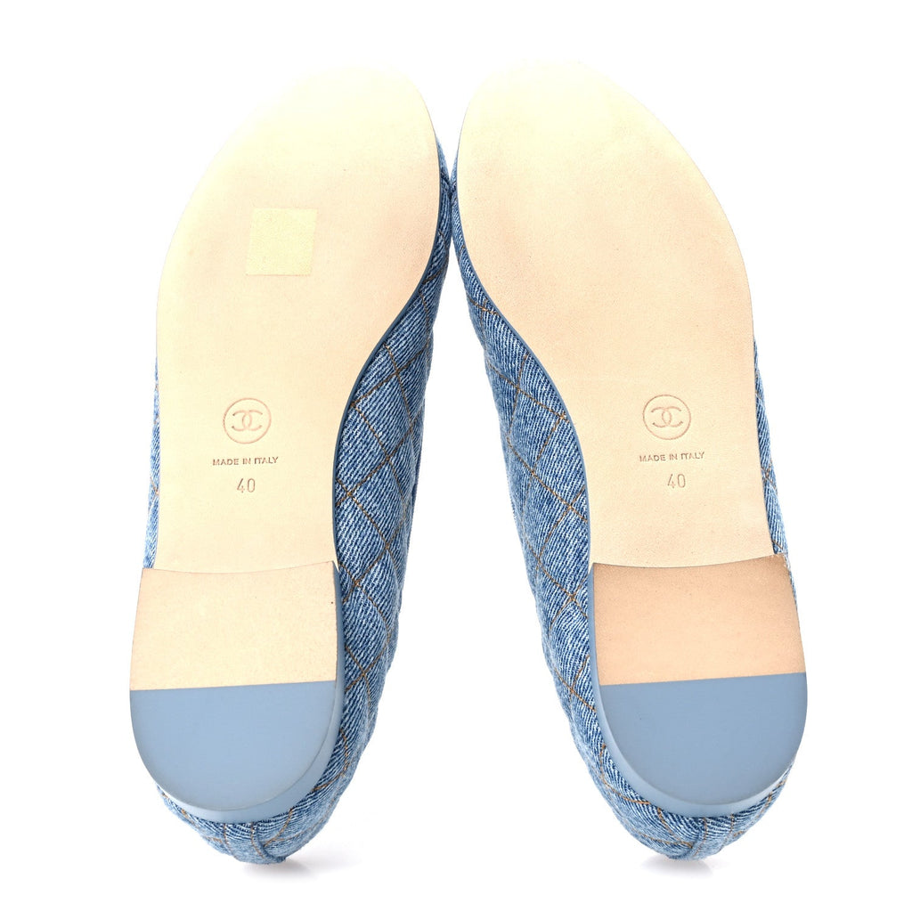 Denim Quilted CC Cap Toe Ballerina Flats 40 Light Blue
