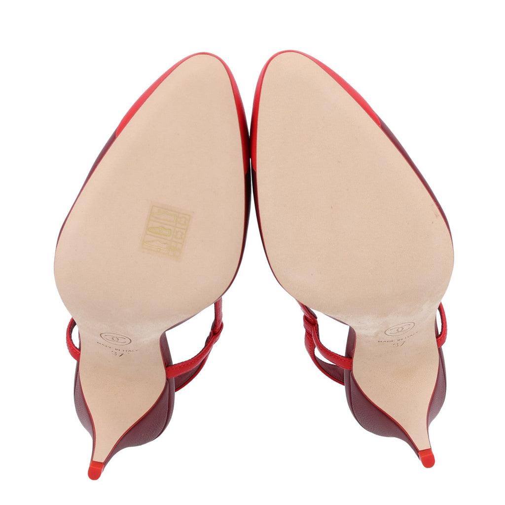Lambskin Cap Toe CC Slingback Pumps 37 Burgundy Red