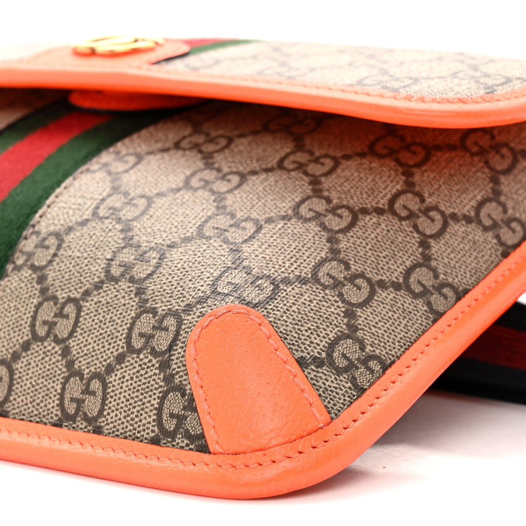 GG Supreme Monogram Web Small Ophidia Belt Bag Beige Ebony Orange Fluo