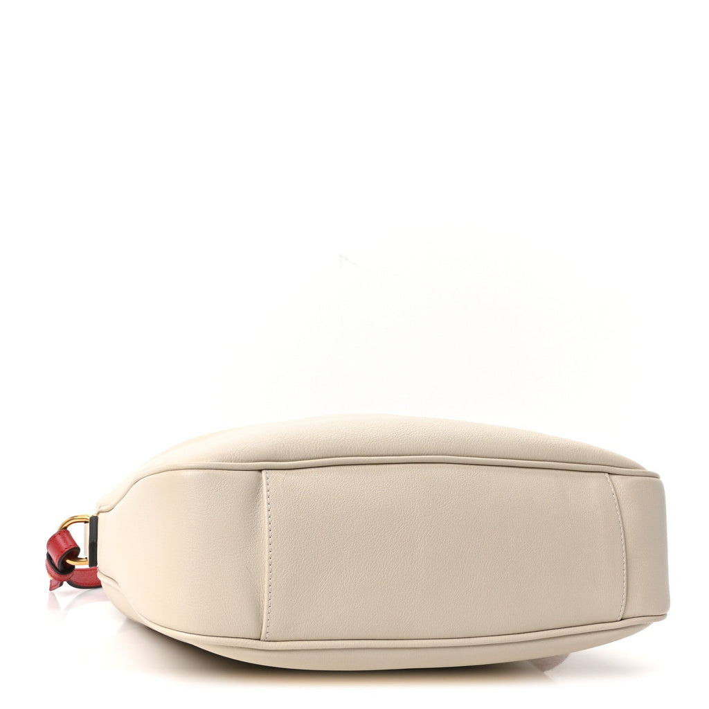 Softy Wonka Textured Dollar Calfskin Medium Diana Bamboo Shoulder Bag Mystic White Hibiscus Red