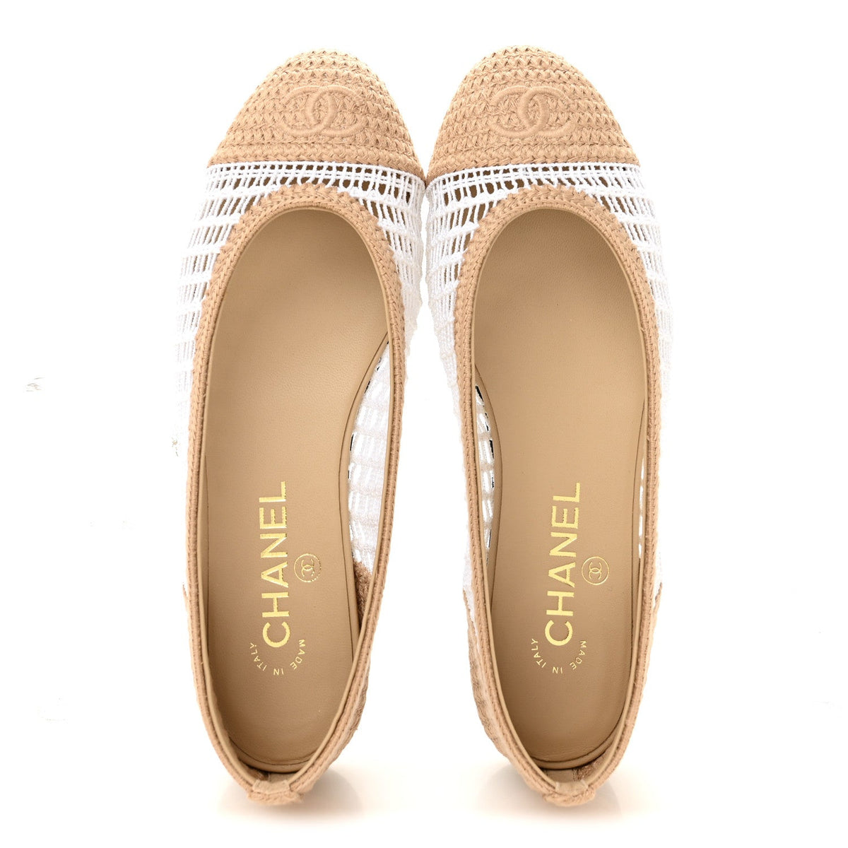 Raffia Cap Toe Ballerina Flats 38 White Beige