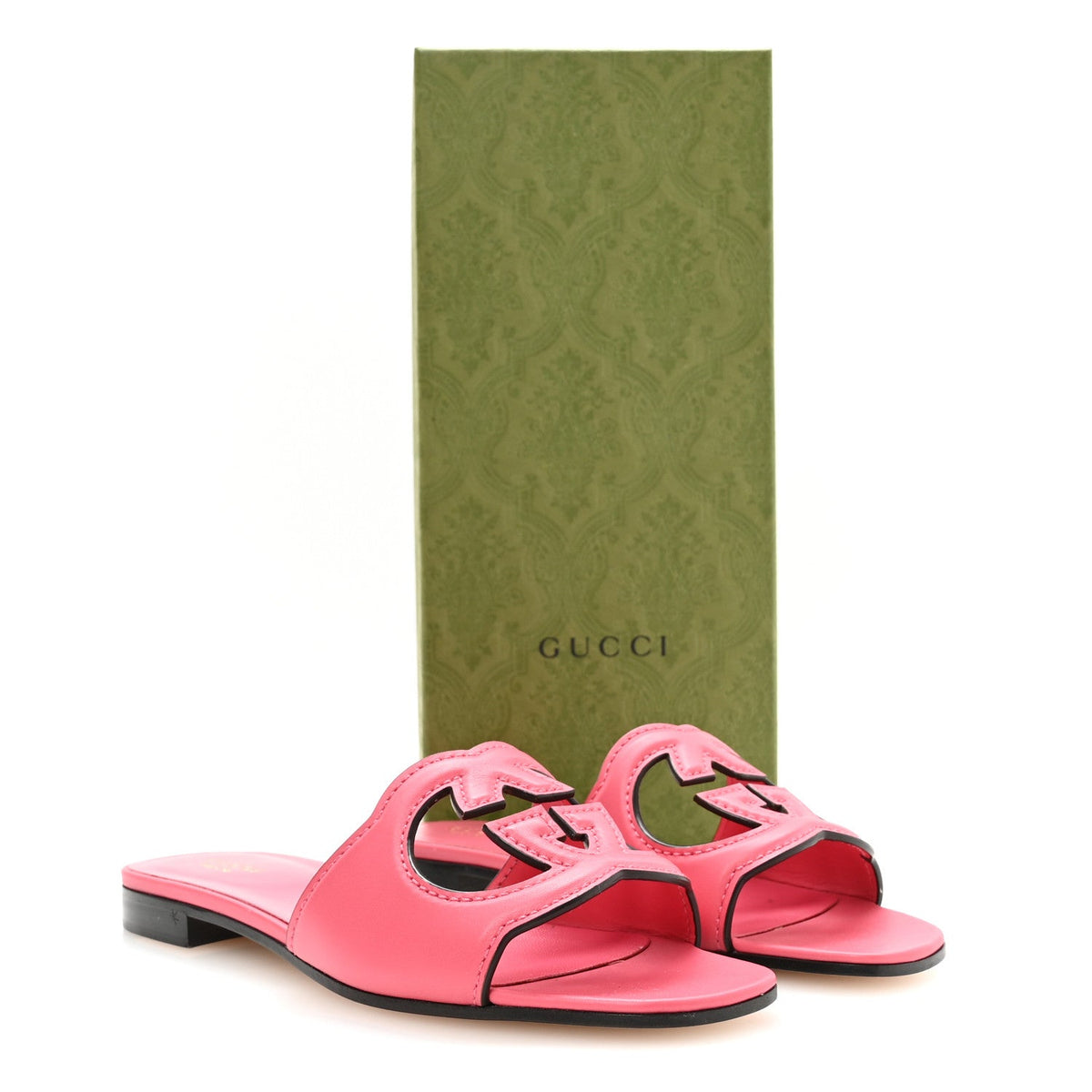 Cosmos Softy Calfskin Interlocking G Cut Out Slide Sandals 37 Rhodamine Pink