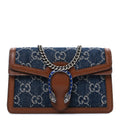 New Denim GG Monogram Dollar Calfskin Enamel Super Mini Dionysus Shoulder Bag Blue Tea Cuir Epilog Electric Blue