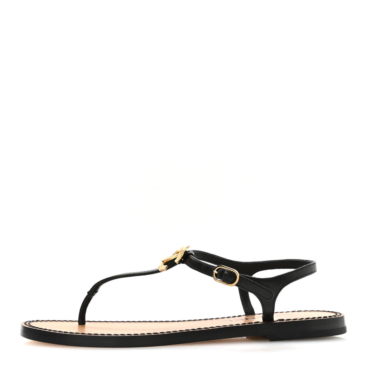 Lambskin CC Thong Sandals 38.5 Black Gold