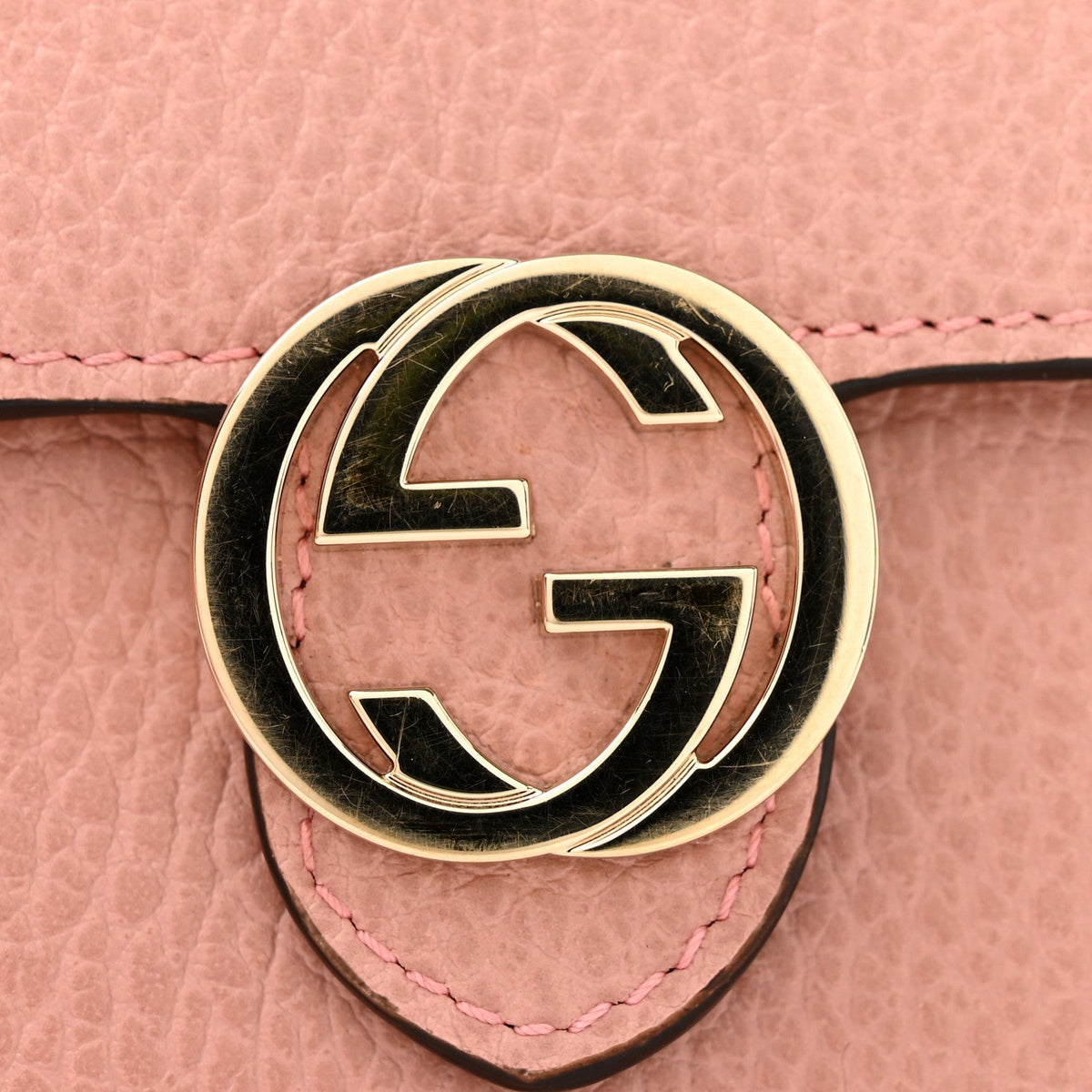 Dollar Calfskin Interlocking G Chain Wallet Soft Pink