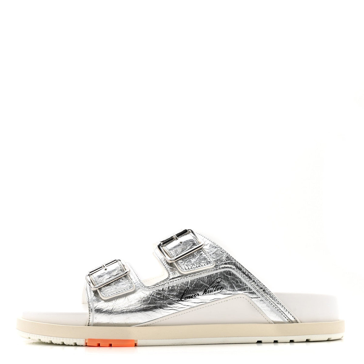 Metallic Mix Materials Mens LV Script Trainer Mules 11 Silver Multicolor