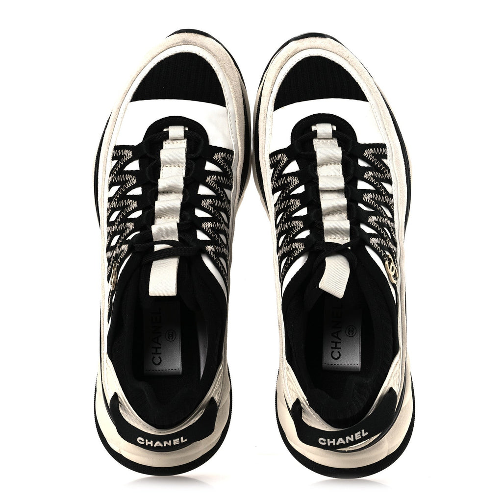 Fabric Suede Calfskin CC Sneakers 39.5 White Black
