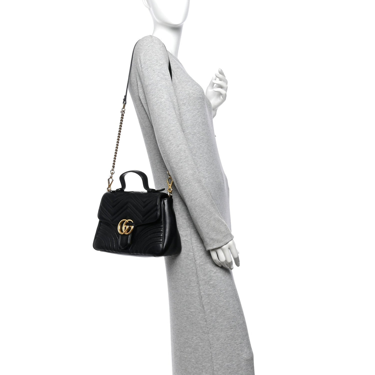 Calfskin Matelasse Small GG Marmont Top Handle Black