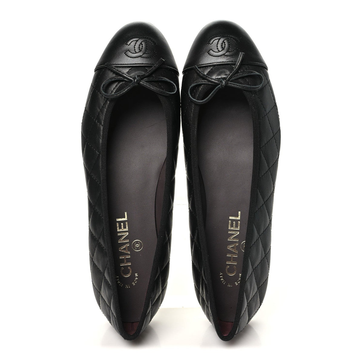 Calfskin Quilted CC Cap Toe Ballerina Flats 40 Black