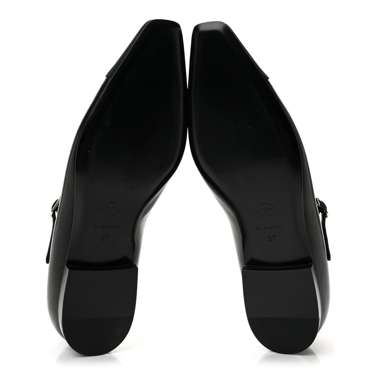 Lambskin Grosgrain Cap Toe CC Mary Jane Flats 37 Black
