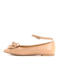 Shiny Calfskin Camellia Ankle Strap Ballerina Flats 36 Beige