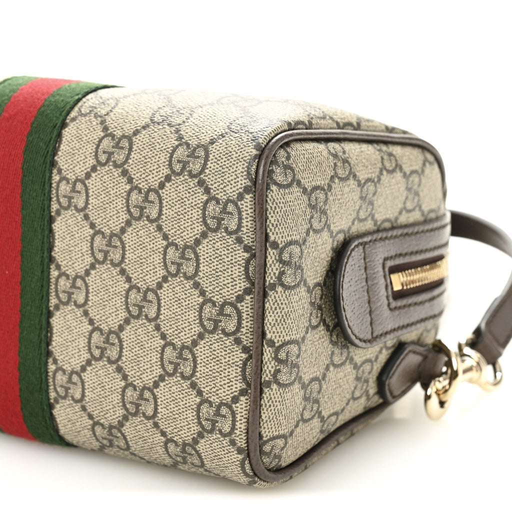 GG Supreme Monogram Textured Dollar Calfskin Web Mini Ophidia Top Handle Bag Beige Ebony New Acero