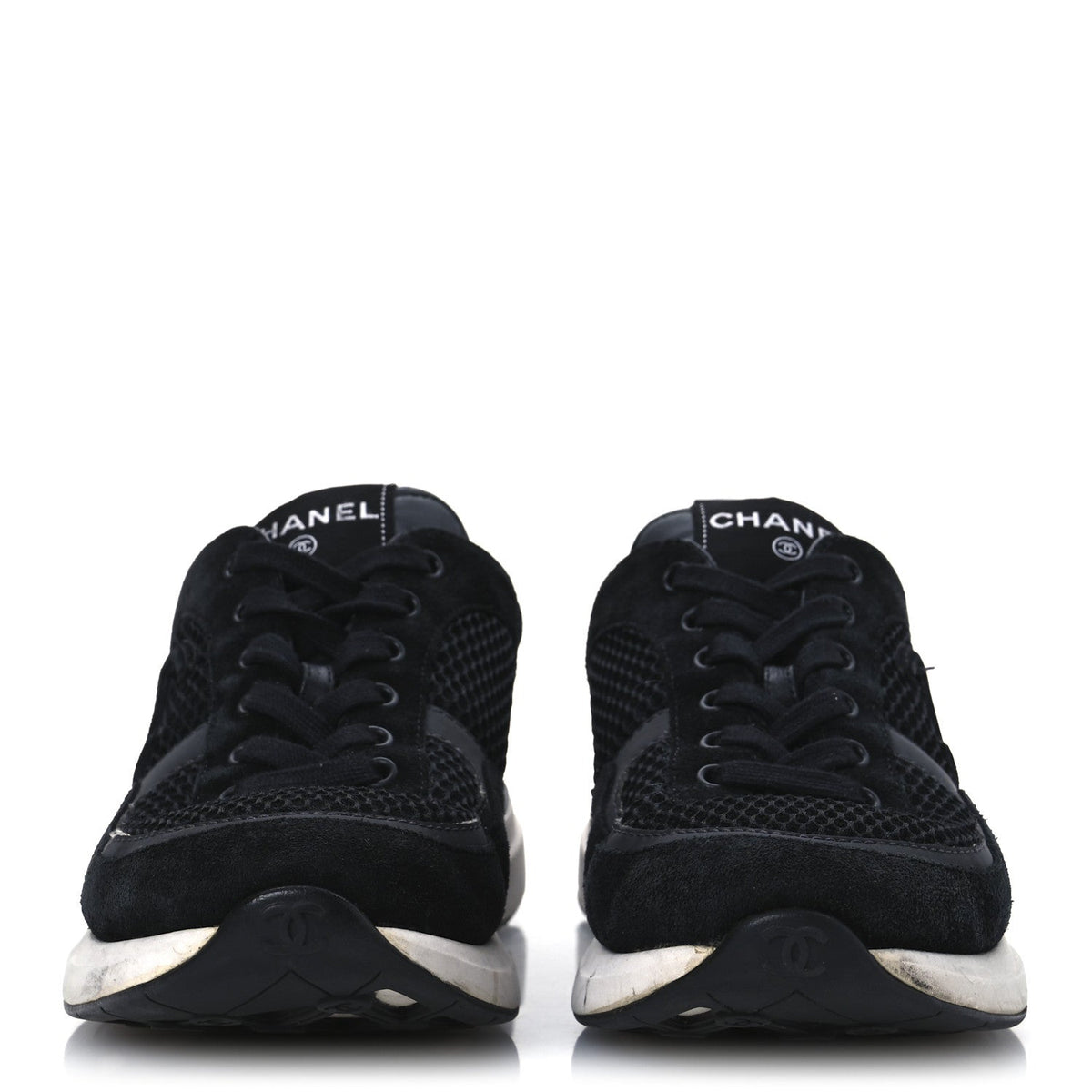 Calfskin Mesh Lycra Suede Womens Logo Sneakers 40 Black