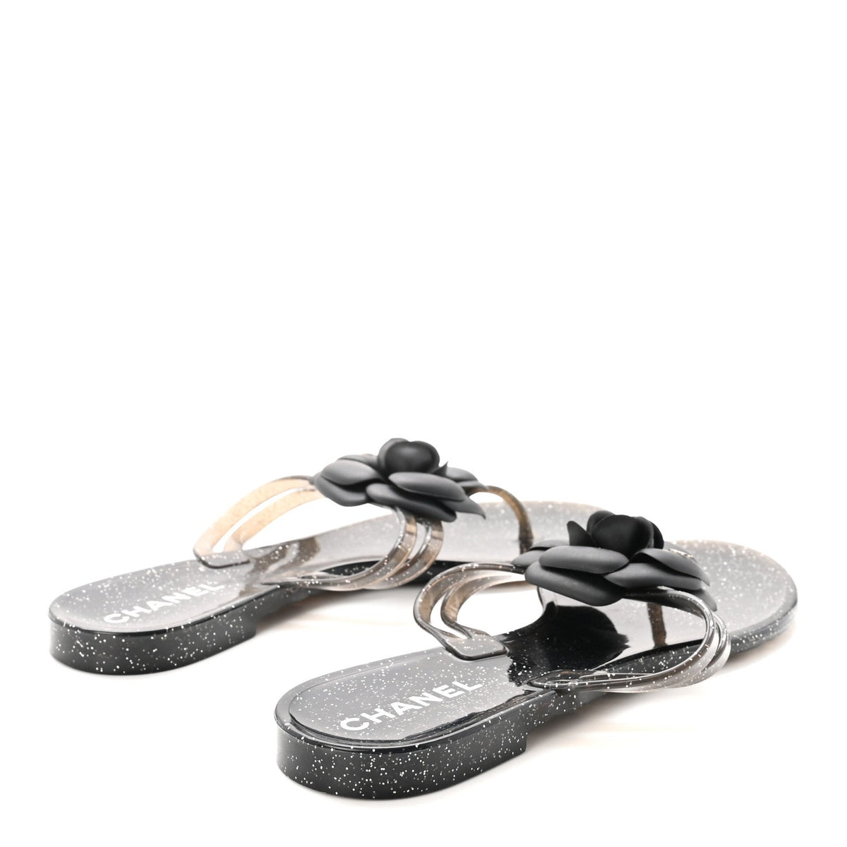Jelly Quilted Camellia Thong Sandals 38 Black