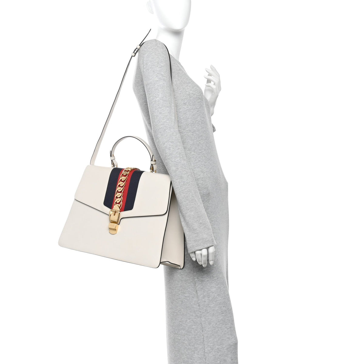 Calfskin Web Medium Sylvie Top Handle Bag White