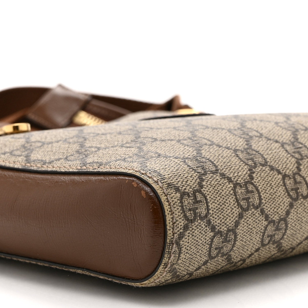 GG Supreme Monogram Azalea Calfskin Retro Interlocking G Flat Messenger Bag Beige Ebony Brown Sugar
