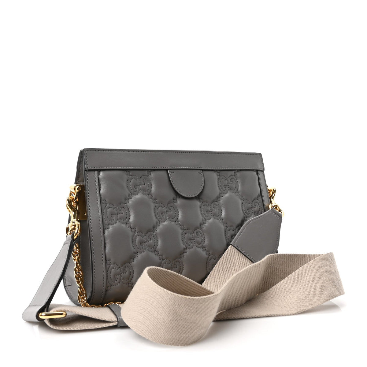 Calfskin GG Matelasse Small Slim Chain Shoulder Bag Dusty Grey Natural