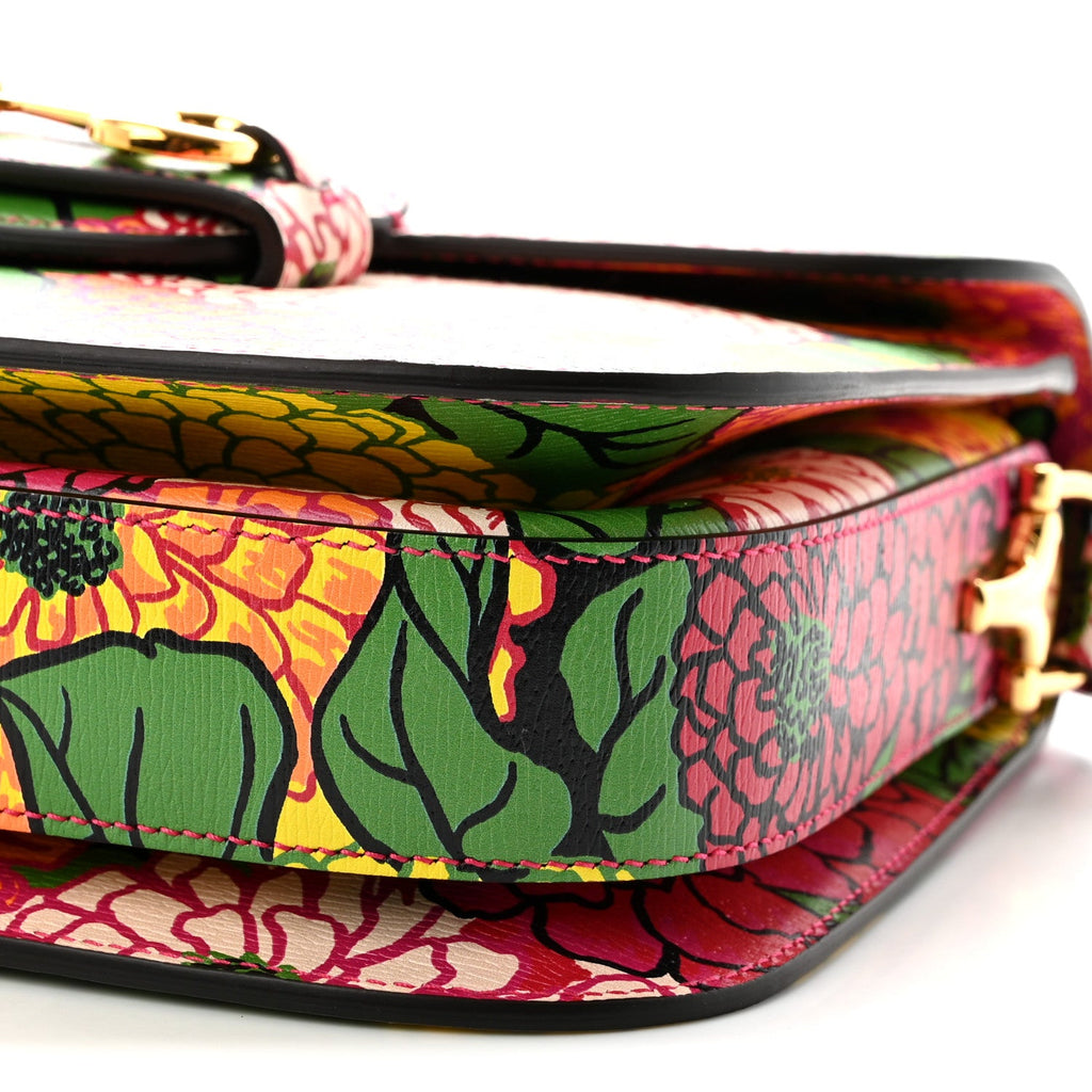 X KEN SCOTT New Shangai Calfskin Pomponica Print Horsebit 1955 Shoulder Bag  Multicolor Fuxia Pompon
