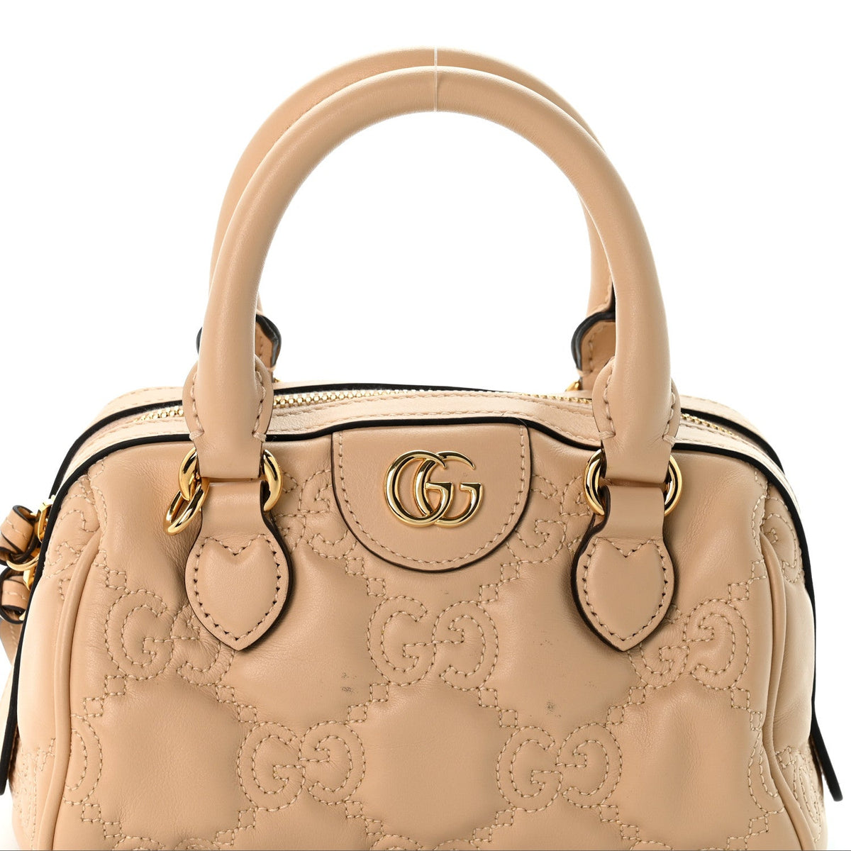 Calfskin GG Matelasse Mini Bowler Bag Naturale