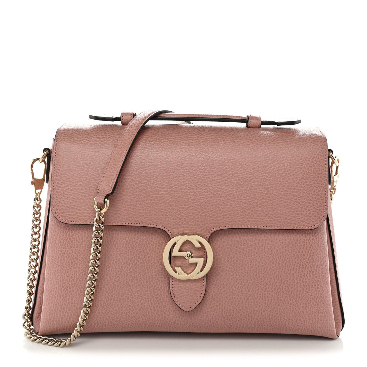 Dollar Calfskin Medium Interlocking G Top Handle Shoulder Bag Soft Pink