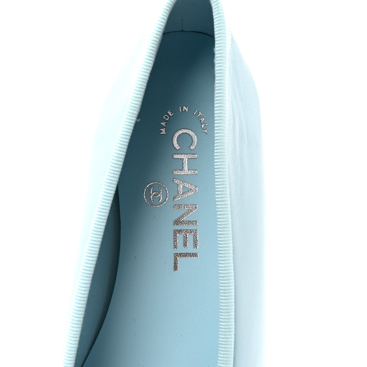 Lambskin Cap Toe CC Ballerina Flats 37.5 Light Blue Black
