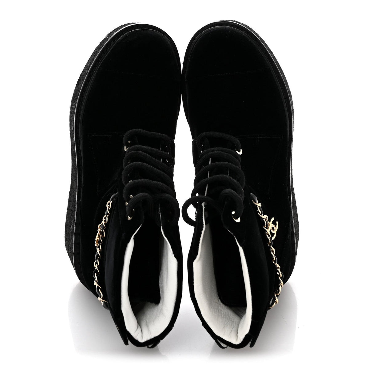 Velvet Chain Lace Up CC Short Boots 35.5 Black