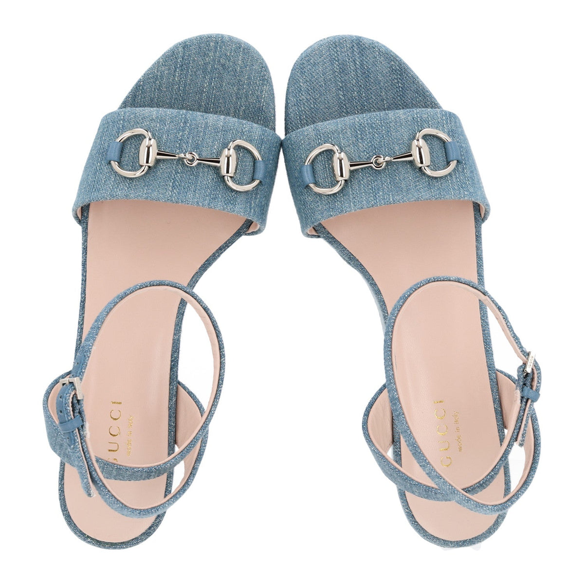 Denim Horsebit Ankle Strap 75mm Flatform Sandals 36 Old Azure