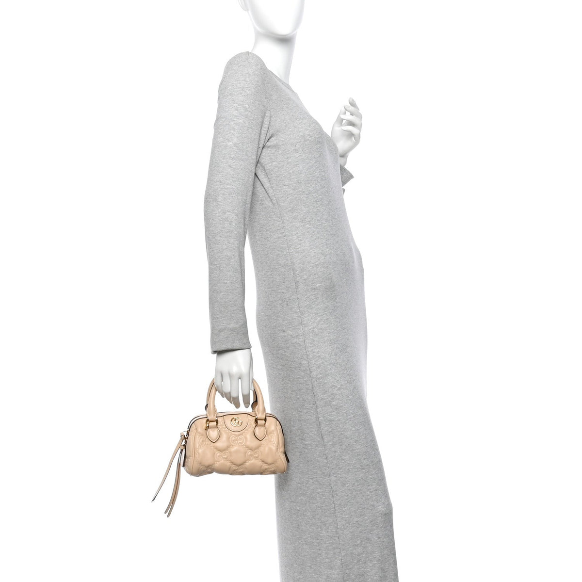 Calfskin GG Matelasse Mini Bowler Bag Naturale