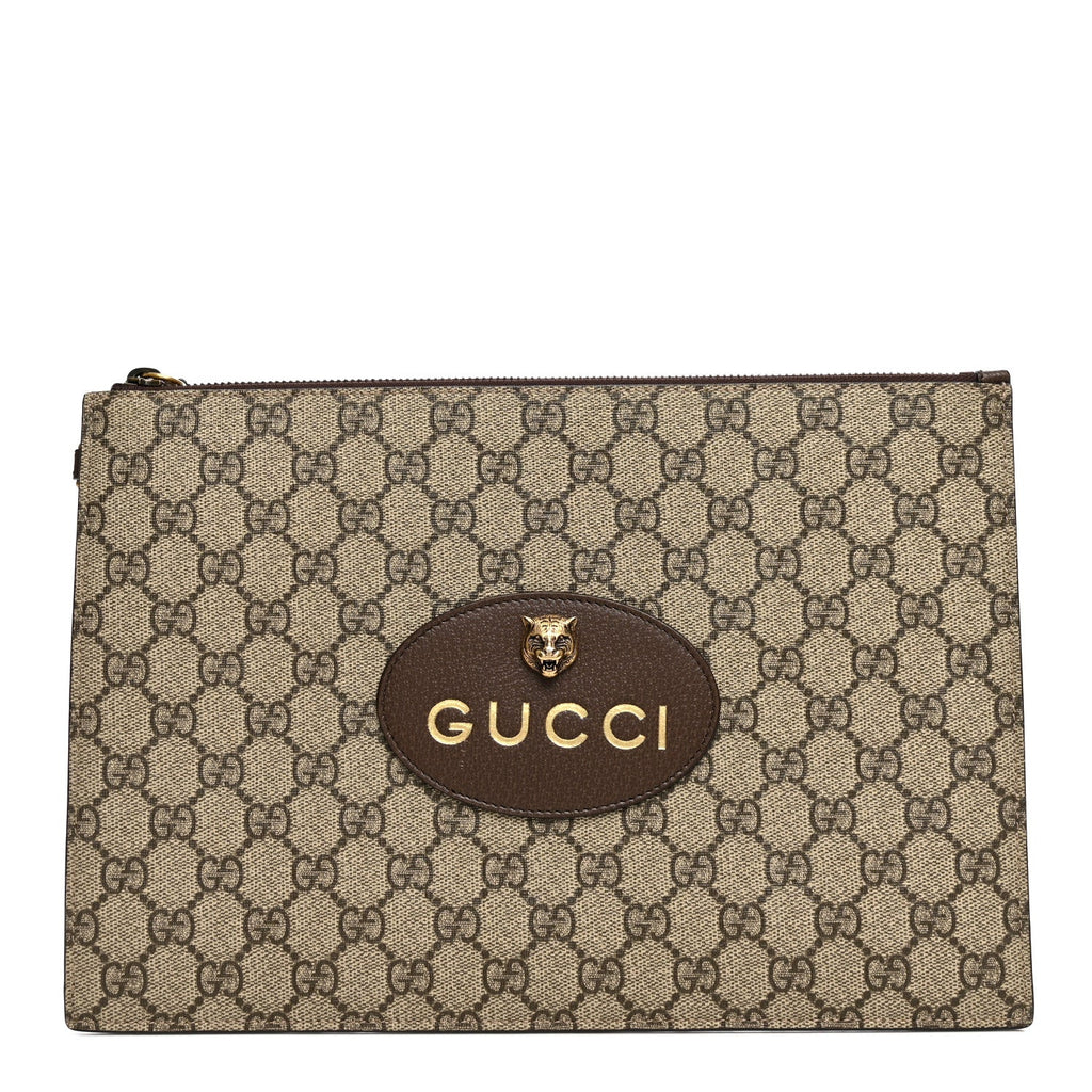 GG Supreme Monogram Neo Vintage Zip Wristlet Pouch Beige New Acero Crop